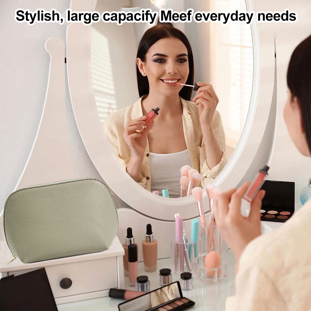 Makeup Bag Large Cosmetic Bag Portable Leather Travel Makeup Bag Make Up Bags for Women and Girls