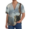 thumbnail image 7 of Lsque Autumn Dragon Mountain View print Men's Cuban Collar Short Sleeve Shirt Summer Beachwear Casual Button Down Fashionable Vacation Leisure Shirt-4X-Large, 7 of 7