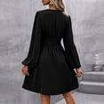 thumbnail image 3 of Women's Elegant Dress V Neck Long Sleeve High Waist Swing Prom Cocktail Short Dresses, 3 of 9