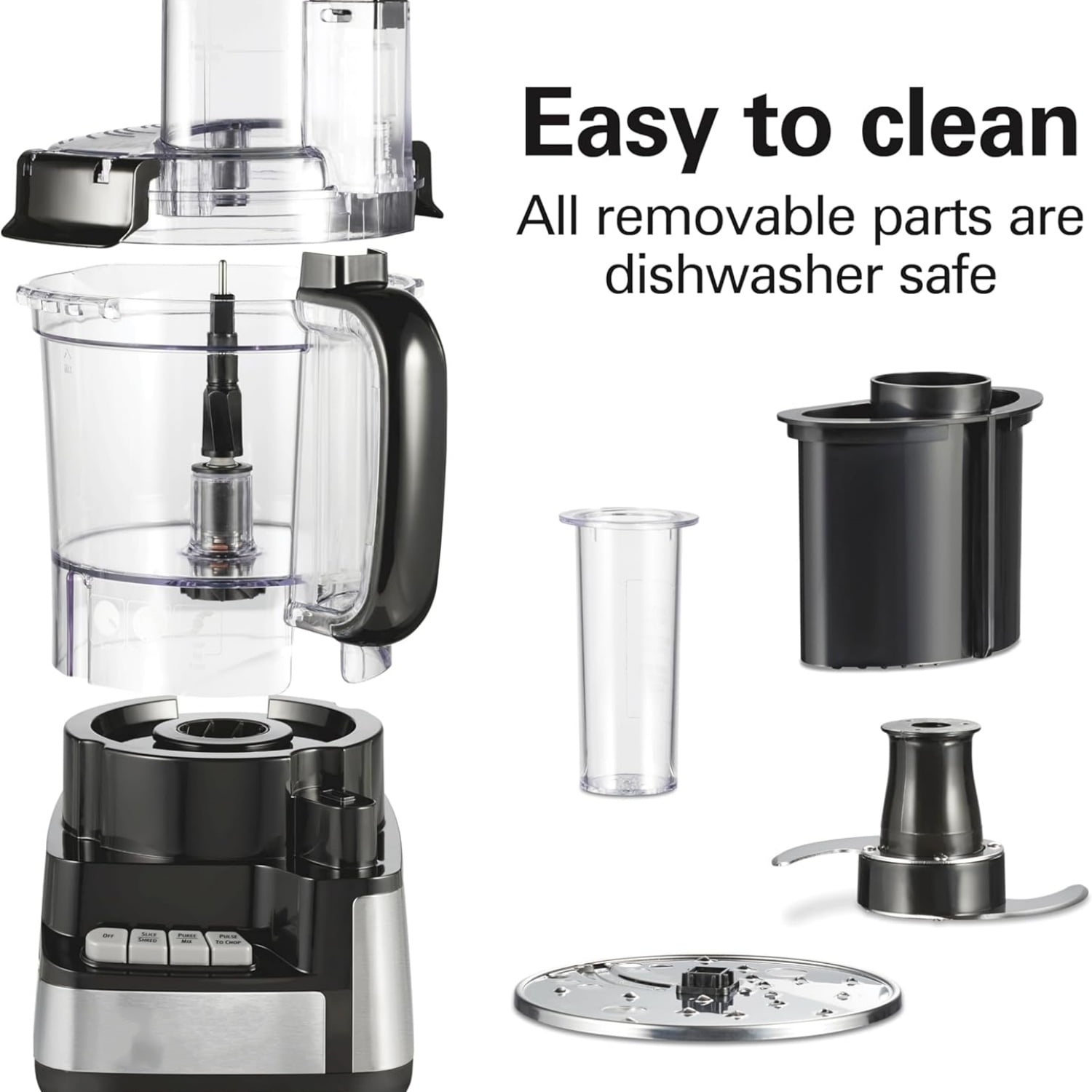 Stack & Snap Food Processor and Vegetable Chopper, BPA Free, Stainless Steel Blades, 12 Cup Bowl, 2-Speed 450 Watt Motor, Black