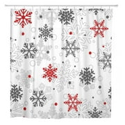 Libin Christmas of Big and Small Snowflakes Red Gray Shower Curtain 66x72 inch