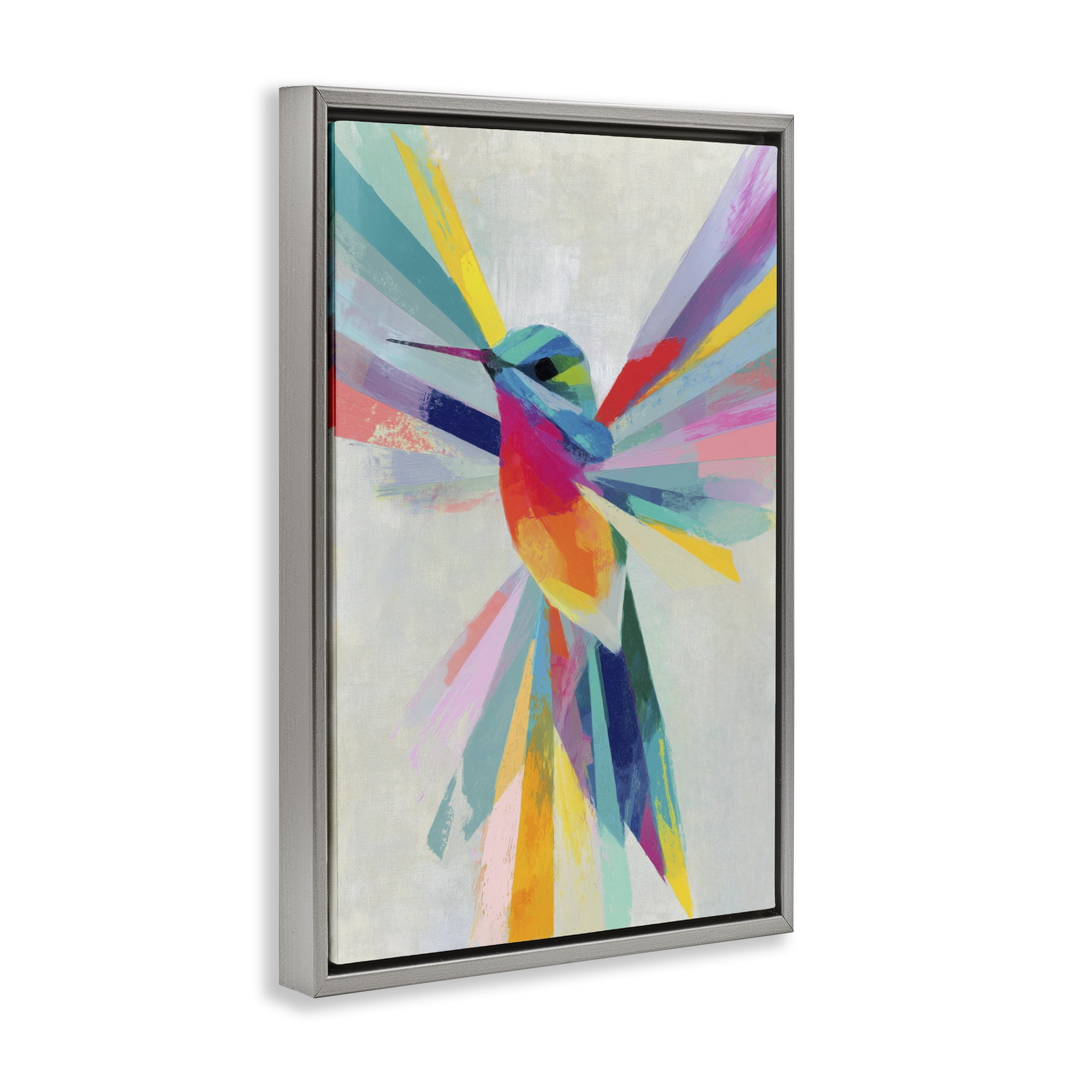 Stupell Industries Rainbow Winged Hummingbird Gray Framed Floater Canvas Wall Art, design by Chromatic Storm Studio
