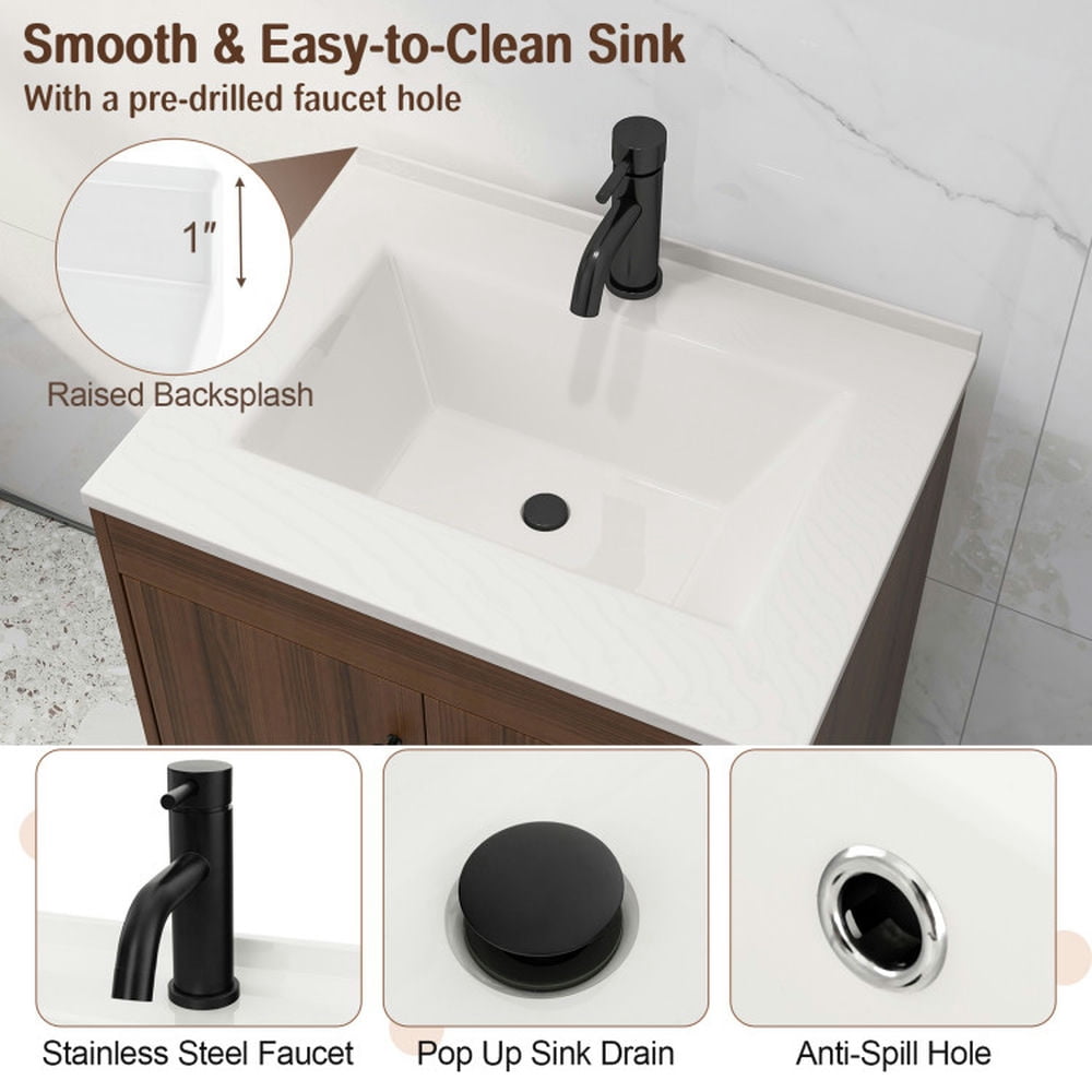 Finihen Bathroom Storage Cabinet, Bathroom Floor Cabinet, 25 Inch Wooden Bathroom Storage Cabinet with Sink, for Bathroom, Living Room, Bedroom, Kitchen, Walnut Finihen Bathroom Storage Cabinet, Bathroom Floor Cabinet, 25 Inch Wooden Bathroom Storage Cabinet with Sink, for Bathroom, Living Room, Bedroom, Kitchen, Walnut