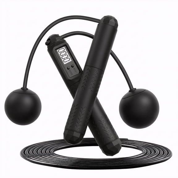 Dowellia Jump Rope with Counter, 2-in-1 Corded & Cordless Skipping Rope with LCD Display, 4 Modes and Adjustable Length, Weighted Jump Rope for Kids Women Men, Black