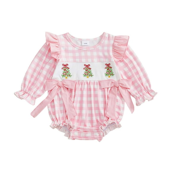 Baby Bodysuits Unisex Bodysuit Boys Girls Clothes for 6-12 Months Preemie Girls Christmas Long Sleeved Checkered Bow Bodysuit Cute Christmas Tree Embroidery Bodysuit