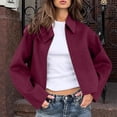 thumbnail image 3 of TKLPEHG Womens Cropped Peacoat Zip Up Short Jacket Casual Wool Crop Jackets Casual Fashion Fall Outerwear Pockets (Wine,S), 3 of 8