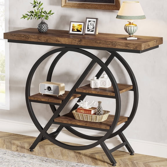 Tribesigns Console Table, 39.4-Inch Entryway Table with Thickened Tabletop, 4- Tier Industrial Narrow Hallway Sofa Table with Geometric Metal Frame for Living Room, Entryway