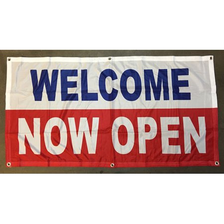 Ghp 2 X4 Welcome Now Open Reinforced Edges Fabric Banner Sign