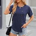 thumbnail image 6 of Women Button Down Tops Plain High Low Hem Tunic Shirts for Teen Girls Crew Neck Short Sleeve T Shirt Loose Lightweight Tees, 6 of 6