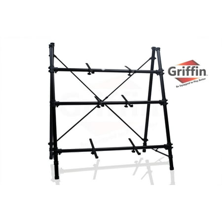 3 Tier Keyboard Stand by Griffin Triple A-Frame Standing Synthesizer Mixer Holder with Adjustable Height Pro Audio Stage Performance / Recording Studio Hardware for Music Schools, DJs, Bands, Churches