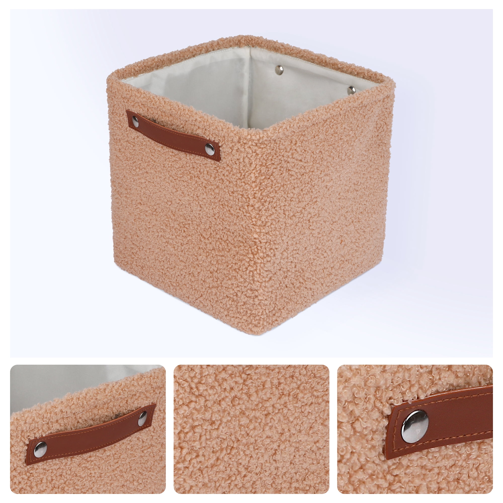 Unique Bargains 3 Packs Collapsible Cotton Storage Bin with Handles Dark Khaki