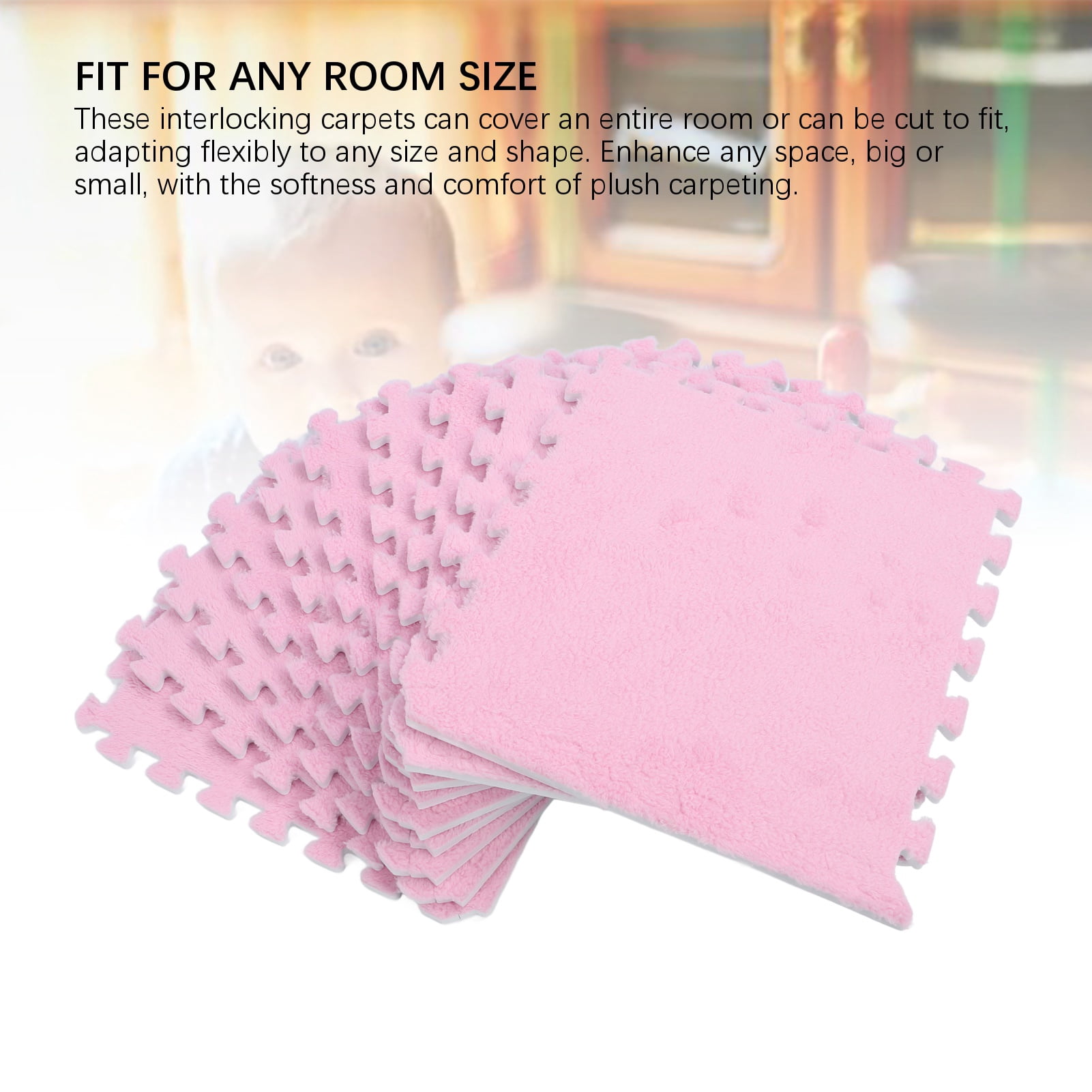 M Buder 10pcs Plush Foam Interlocking Floor Mats, Anti Slip Fluffy EVA Carpet Tiles For Bedroom Home Playroom Decor, Pink Interlocking Carpets (12.6 inches / 32 cm)