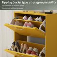 thumbnail image 6 of Shoe Storage Cabinet with 3 Flip Drawers, Slim Shoe Cabinet for Entryway, Hidden Shoe Organizer, Wooden Narrow Shoe Rack Cabinet with Removable Shelf, Louver Door, Yellow, 6 of 14