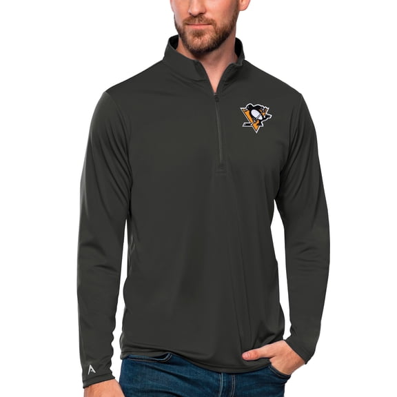 Men's Antigua Charcoal Pittsburgh Penguins Tribute Quarter-Zip Pullover Top