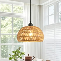 Fzzerow Boho Rattan Pendant Light Fixture, Adjustable Hanging Lamp for Kitchen Island, Rustic Farmhouse Chandelier Light Fixture for Dining Room Bedroom Hallway Foyer Nursery Kitchen, UL, E26 Base