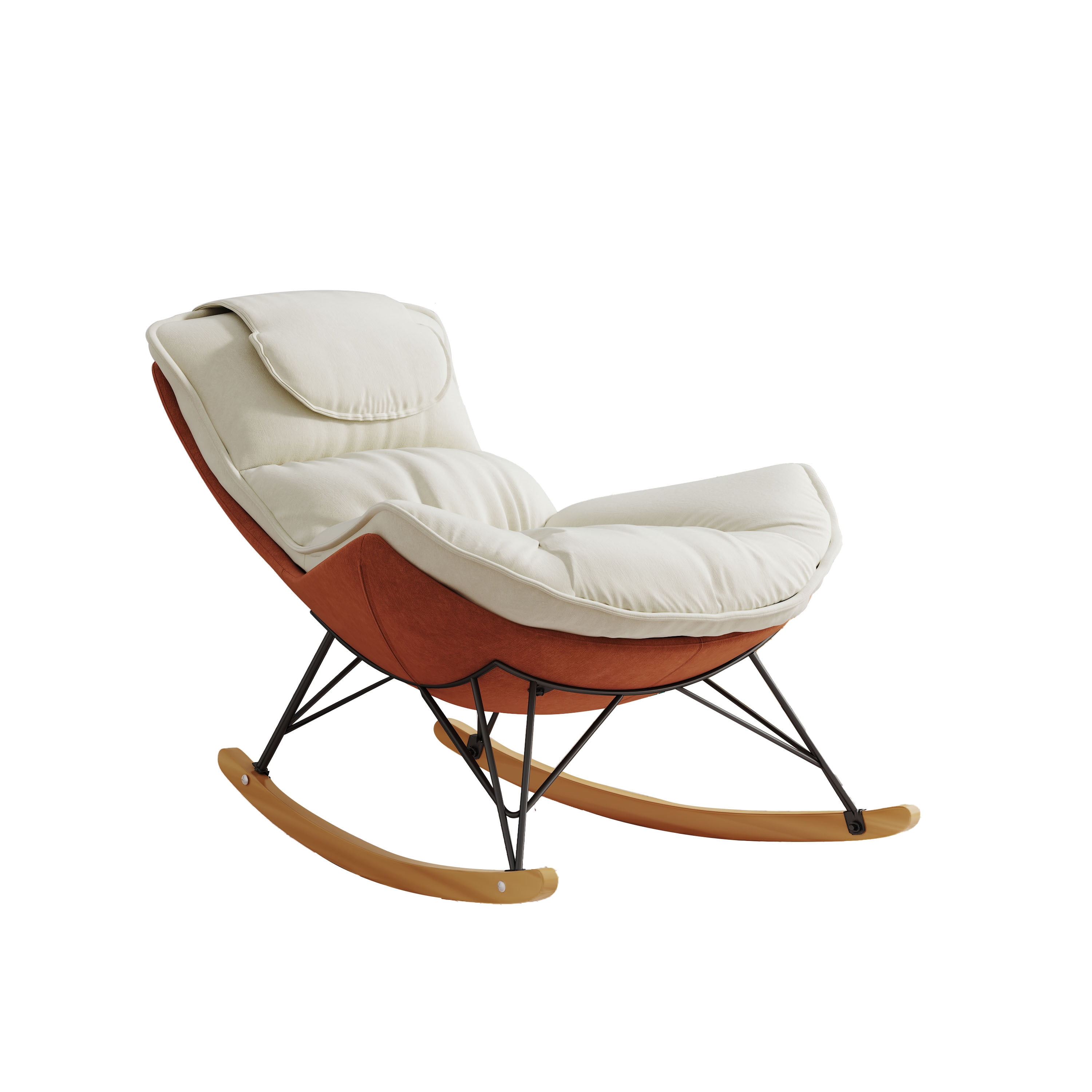 Lunale Upholstered Rocking Chair, Leisure Glider Rocker For Living Room, White Velvet