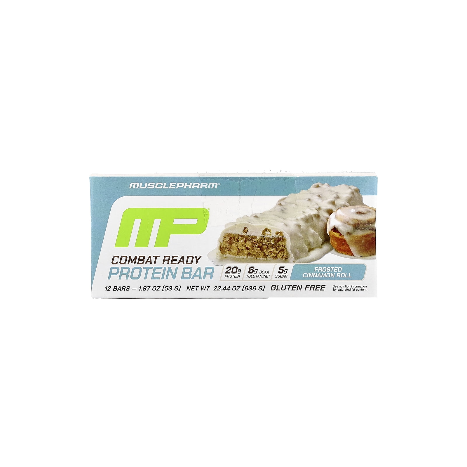 MusclePharm Combat Ready Protein Bars, Cinnamon Roll Flavor High Protein Bars, Combat Cravings, Fuel Performance & Meet Energy Demands, 20g Protein from Whey Protein, 3g Fiber, Gluten Free, 12 Bars