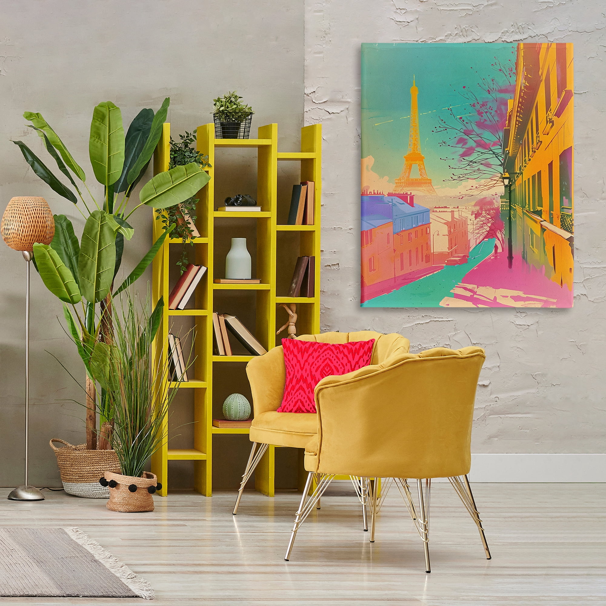 Stupell Industries Abstract Paris Tower Town & City Painting Gallery Wrapped Canvas Art Print Wall Art, 36 x 48