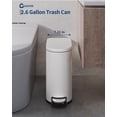 thumbnail image 6 of 2.6 Gallon / 10 Liter Metal Bathroom Trash Can with Lid, Slim Waterproof Step-on Garbage Bin with Inner Bucket, Rear Handle, and Soft Close Lid, Compact Design for Bedroom and Small Spaces,White, 6 of 6