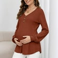 thumbnail image 2 of yocbz Maternity Sweatshirt Winter Maternity Clothes,Long Sleeve Maternity Tops,V-neck Shirt Solid Color Women Clothing Pleated High Waisted Lace Up Pregnant Shirt Brown,Size for 4-5 Years, 2 of 6