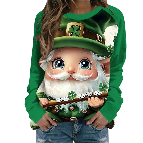 Saint Patricks Day Outfit Women Cute Gnome Print Shirts Crewneck Long Sleeve Sweatshirt Irish Going Out Tops Green Shirts for Women St Patricks Day