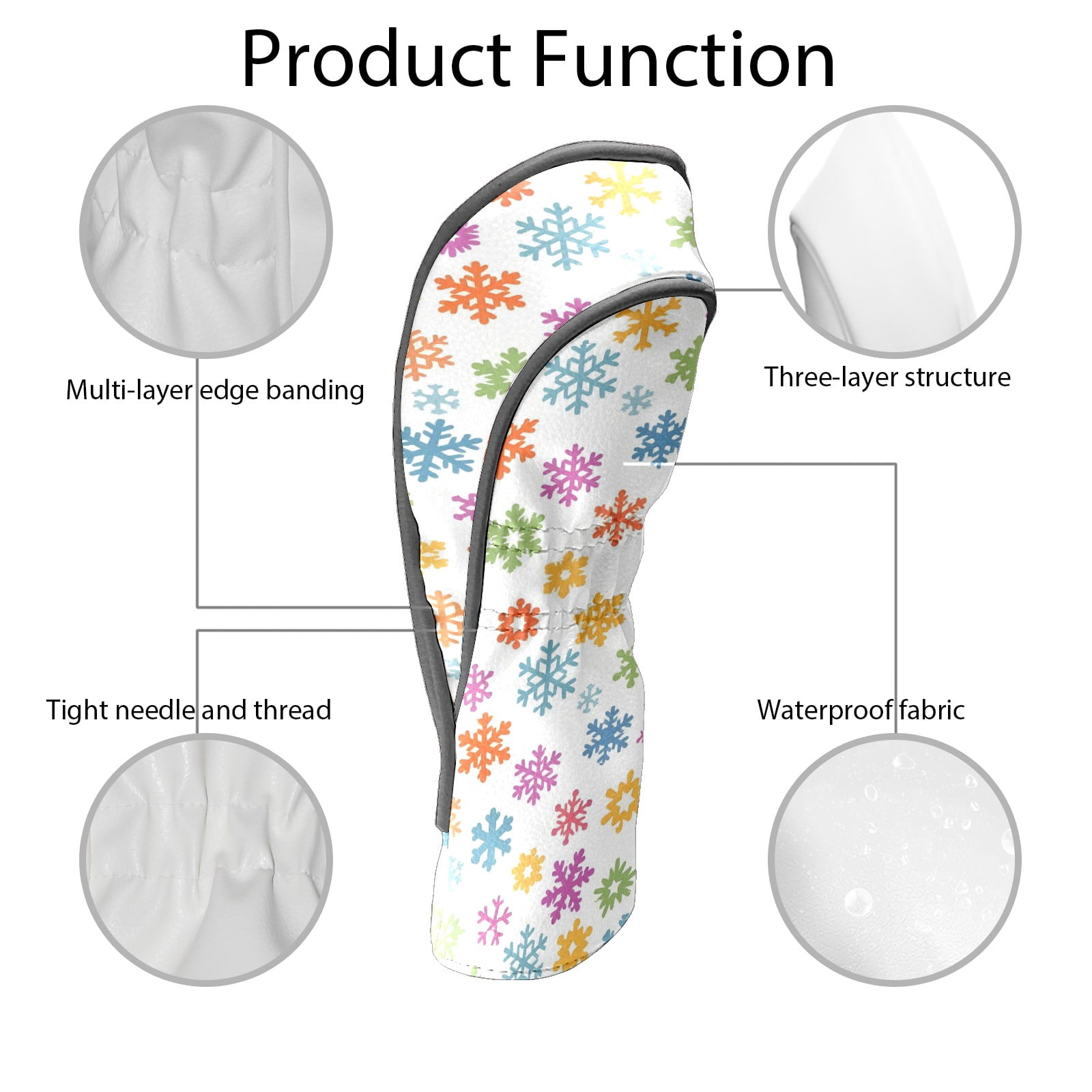 Golf Club Covers, Colorful Snowflake Premium PU Leather Driver Hybrid Putter Head Covers with Velvet Lining, Waterproof Golf Gifts for Men Women
