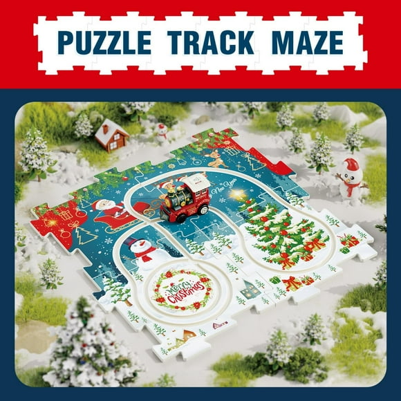 Meitianfacai Christmas Puzzle Rail Car Puzzle Retro Electric Versatile Splicing Board Rail Car Children's Toy Gifts For Family Children And Friend, Blue