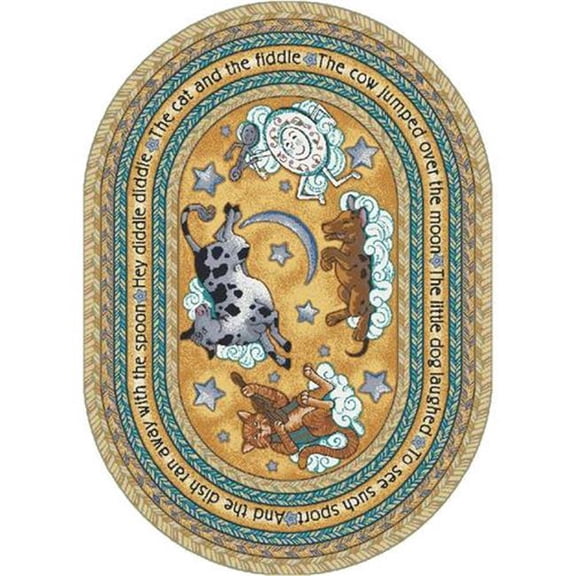 Joy Carpets 1474CC-02 Hey Diddle Diddle Yellow 5 ft.4 in. x 7 ft.8 in. Oval  WearOn Nylon Machine Tufted- Cut Pile Just for Kids Rug