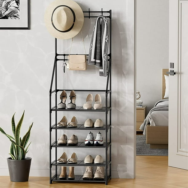 Coat and Shoe Rack, Hall Tree with 4Tier Shoe Rack 3 in 1 Entryway