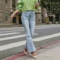 thumbnail image 5 of Vivianyo HD Women's High Waist Flare Jeans, Light Wash Stretch Denim Bootcut Pants for Casual Wear, Women's Light Blue, Sizes S-2XL, 5 of 8