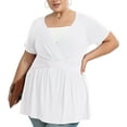 thumbnail image 4 of UVPLove Women's Plus Size V Neck Casual Knit T-shirts Short Sleeve Blouse & Top,White, XL, 4 of 10