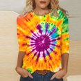 thumbnail image 2 of CYMMPU Loose Fit Crew Neck Summer Fashion Shirts 3/4 Sleeve Blouses for Women Dressy Casual Tunic Tops Tie Dye Spring Tops Ombre T-Shirts Multicolor XXXL, 2 of 5
