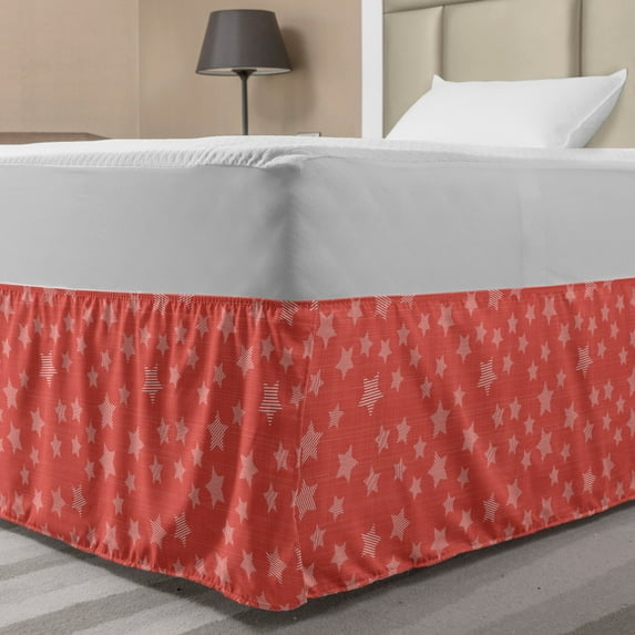 Geometric Bed Skirt, Repetitive Stars Simplistic Christmas Themed Geometric Pattern, Elastic Bedskirt Dust Ruffle Wrap Around for Bedding Decor, 4 Sizes, Dark Salmon and White, by Ambesonne