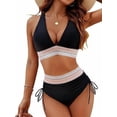 thumbnail image 2 of Top-kevin Summer Women High Waisted Bikini Sets Tummy Control Swimsuits Color Block Two Piece Drawstring Bathing Suit, 2 of 5