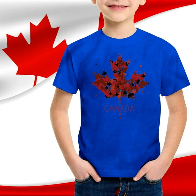 T-shirt Enfant Garcon Enfants Garçons et Filles Été Fête du Canada Drapeau Feuille d'Érable Monogramme Imprimé Décontracté Col Rond Manches Courtes T-Shirt Hauts d'Été Bleu 4 Ans-5 Ans
