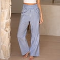 thumbnail image 6 of HKYNLAG Womens Wide Leg Pants Striped Gingham High Waisted Cotton Linen Lounge Pants Casual Comfy Trousers with Pockets Blue L, 6 of 8