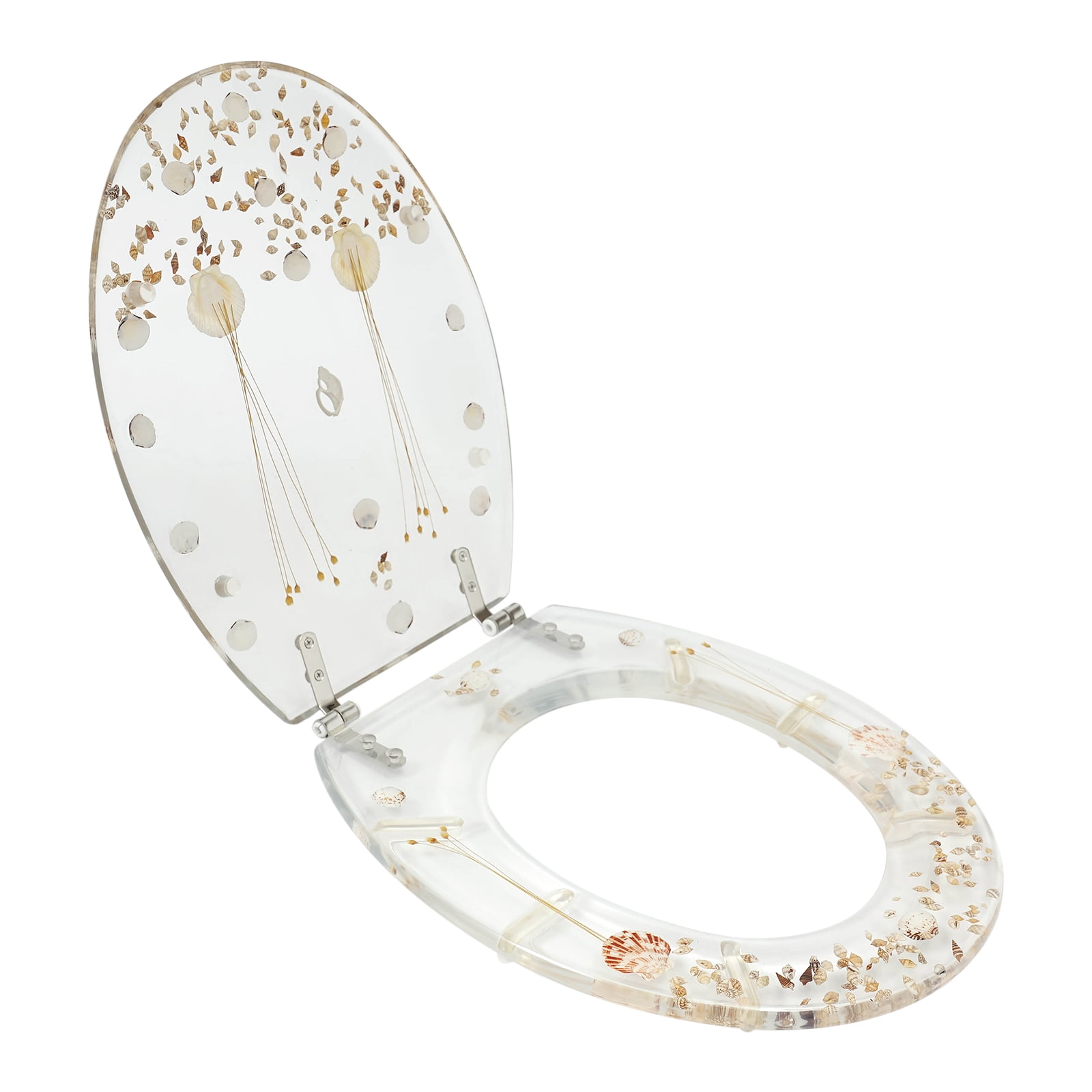 Dwellnix Heavy-Duty Decorative Toilet Seat with Clear Acrylic & Preserved Botanicals | 330lbs Capacity | Stainless Steel Reinforced Resin Construction