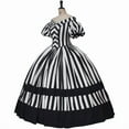 thumbnail image 2 of Victorian Gothic Black and White Striped Rococo Dress Medieval Queen Masquerade Outfit, 2 of 6