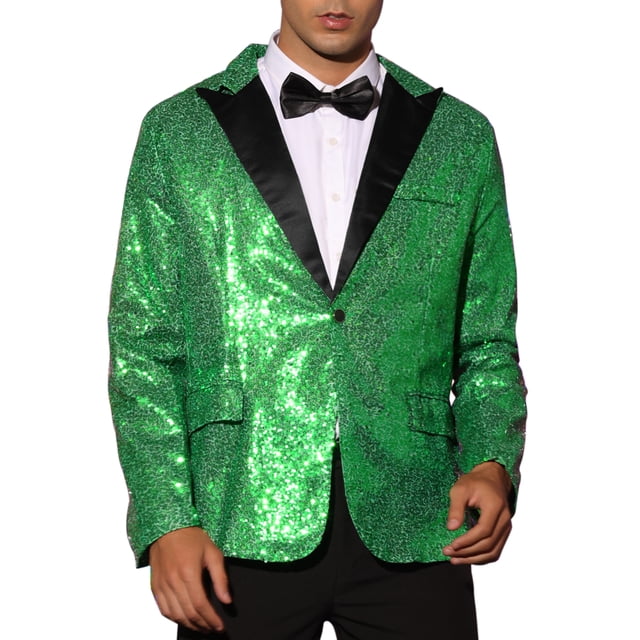 BLAZER DE LENTEJUELAS CHIC INSPIRADOR PARA HOMBRE, CON SOLAPA PICO, EN COLOR VERDE, CHAQUETA DEPORTIVA BRILLANTE Y RELUCIENTE