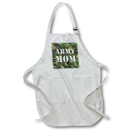 3dRose Army Mom Green Camouflage, Medium Length Apron, 22 by 24 - inch, With Pouch Pockets