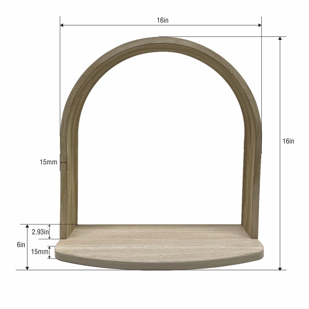 Mainstays 16 in Natural Wood Arch Floating Wall Shelf