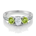thumbnail image 2 of Gem Stone King 925 Sterling Silver Green Peridot Ring Set with Moissanite (2.12 Cttw) (Size 5), 2 of 4