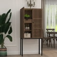thumbnail image 3 of CBJCBJ Tall Wine Cabinet with 2 Doors and Removable wine Rack for Dining Room, Brown, 3 of 7