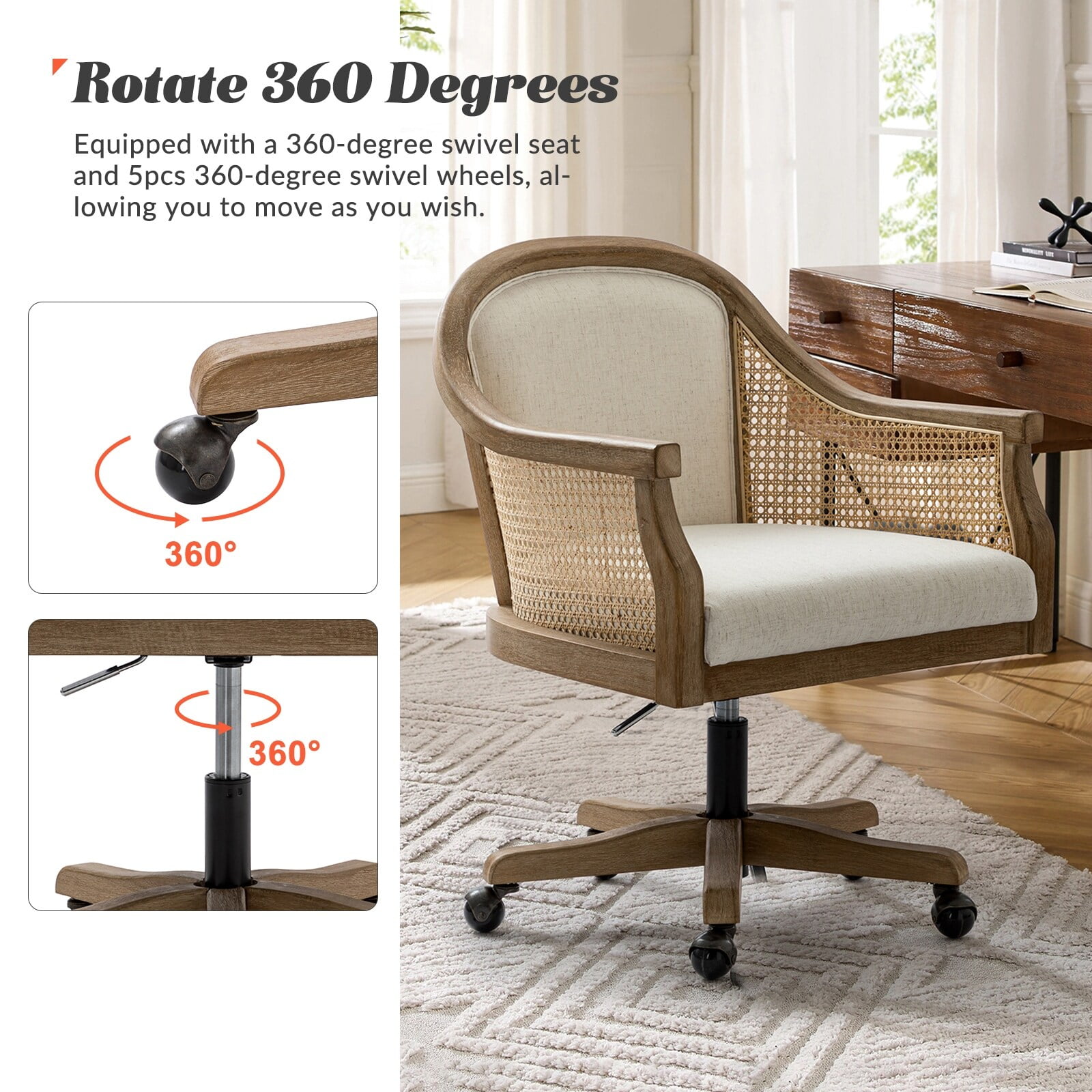 HULALA HOME Danilo Farmhouse 360 Degree Swivel Height Adjustable