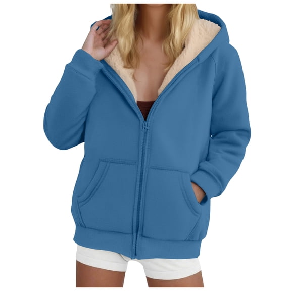 felwors Unisex Sherpa Lined Fleece Jacket - Zip Up Hooded Sweatshirt, Warm Fall & Winter Casual Coats with Pockets Light Blue, S
