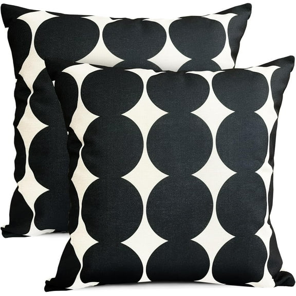 Decorative Throw Pillow Covers Set of 2 Black Fashion Polka dot Pillow Covers 20x20 Inch Throw Pillow Cover Linen Pillowcase Farmhouse Outdoor Pillow Covers for Couch Sofa Living Room