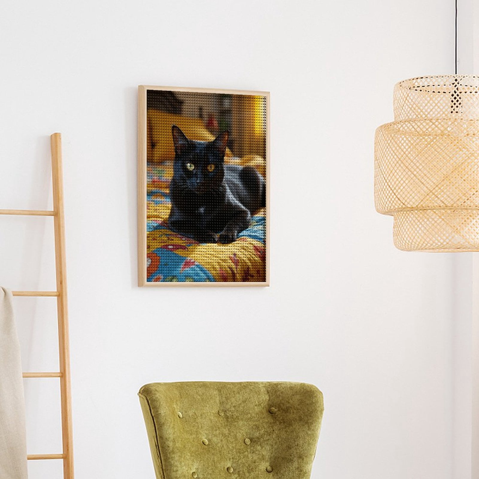 Diamond Art Kit for Adults, Black Cat Colorful Bed Quilt Diamond Painting for Adults Beginners, 5D DIY Diamond Art Painting Kits, Colorful Diamond Painting Craft for Home Decor 12x16