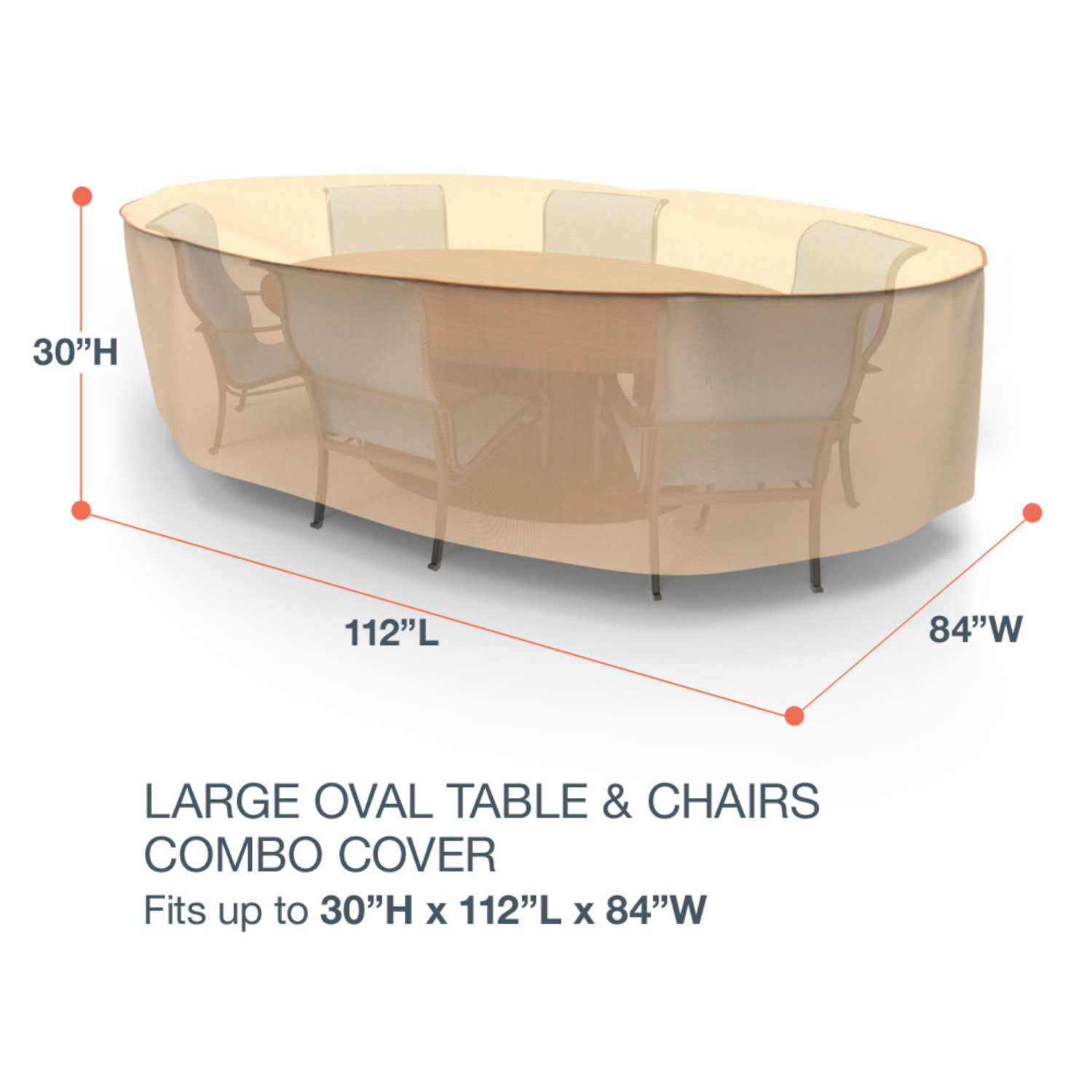 Budge L Beige Patio Oval Table/Chairs Cover, StormBlock™ Savanna