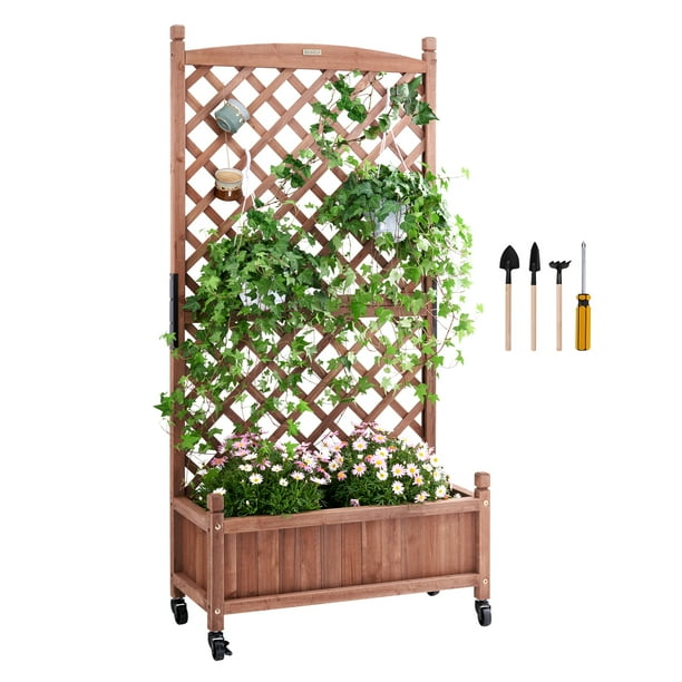 BENTISM Raised Garden Bed with Trellis, 30" x 13" x 61.4" Outdoor