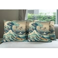 thumbnail image 6 of Ambesonne Japanese Wave Throw Pillow Cover 4 Pack, Surfers Ukiyo-e Ocean, 20", Seafoam Blue Eggshell, 6 of 7